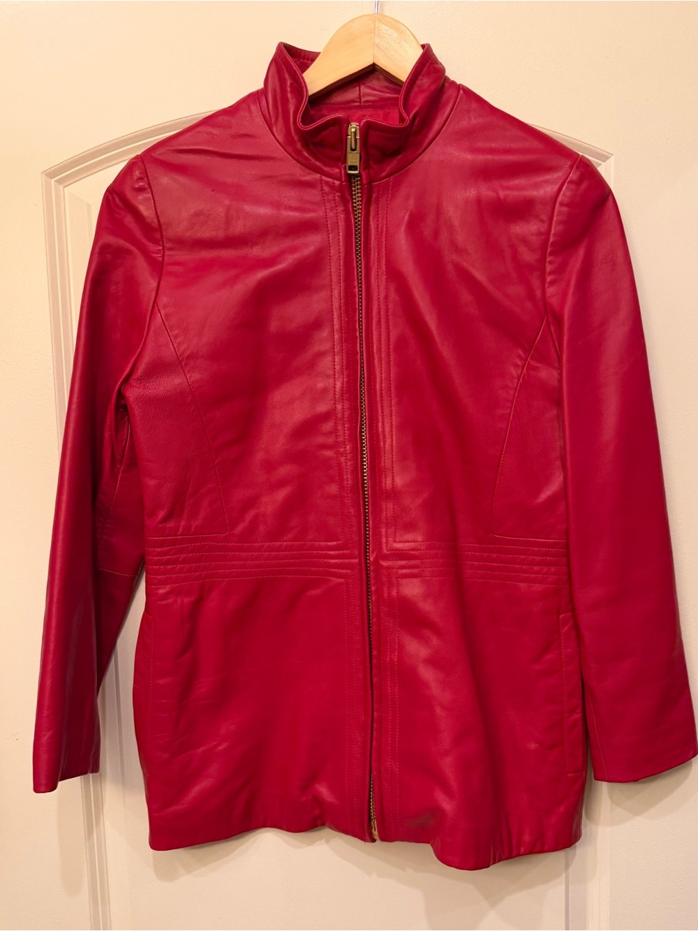 Ellen Tracy, Red Genuine Leather, Zip-up Moto Jacket Size S